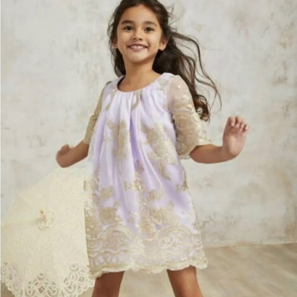 Chasing Fireflies lacy pink /gold special occasions dress